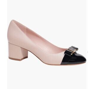 Kate Spade Deco Bow Heel Loafer Pale Vellum Black Patent Leather 9.5 Pre-Loved